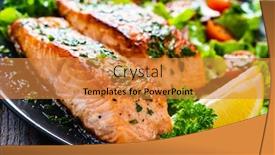  Presentation with steaks - Slides consisting of fried-salmon-steaks-with-vegetables background and a gold colored foreground