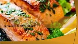  Presentation with salmon - Slides featuring fried-salmon-steaks-with-vegetables background and a gold colored foreground