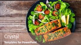  Presentation with steaks - Slide deck with fried-salmon-steaks-with-vegetables background and a coral colored foreground