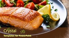  Presentation with steaks - Cool new PPT theme with fried-salmon-steaks-with-vegetables backdrop and a tawny brown colored foreground
