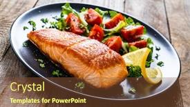  Presentation with steaks - Slides enhanced with fried-salmon-steaks-with-vegetables background and a tawny brown colored foreground