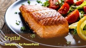  Presentation with steaks - PPT layouts consisting of fried-salmon-steaks-with-vegetables background and a tawny brown colored foreground