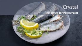  Presentation with sardines - Beautiful slide set featuring fried-sardines-with-lemon-slices backdrop and a gray colored foreground