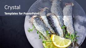  Presentation with sardines - Theme with fried-sardines-with-lemon-slices background and a ocean colored foreground