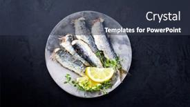  Presentation with sardines - Theme featuring fried-sardines-with-lemon-slices background and a tawny brown colored foreground