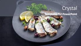  Presentation with sardines - Slide set featuring fried-sardines-with-lettuce background and a gray colored foreground