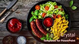  Presentation with onion - Slide set enhanced with fried-sausages-french-fries-onion background and a wine colored foreground