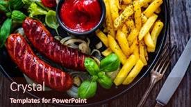  Presentation with onion - PPT theme featuring fried-sausages-french-fries-onion background and a wine colored foreground