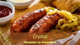  Presentation with sausages - Slides with fried-sausages-onion-and-bread background and a tawny brown colored foreground