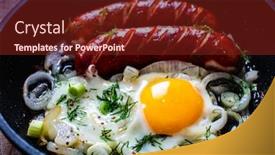  Presentation with frying - Presentation enhanced with fried-sausages-with-egg background and a tawny brown colored foreground