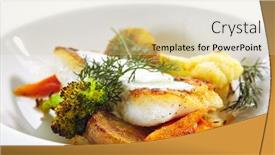  Presentation with white plate - PPT layouts featuring fried-sea-cod-fillet background and a lemonade colored foreground
