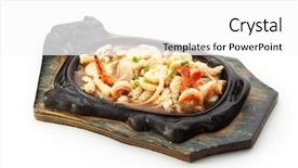  Presentation with seafoods - Amazing slides having fried seafoods - salmon shrimps mussels and calamari rings backdrop and a white colored foreground