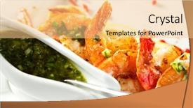 Presentation with shrimps - Theme featuring fried shrimps on lemon carpaccio with sauce background and a yellow colored foreground