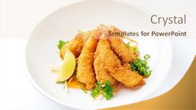  Presentation with shrimps - PPT theme consisting of fried-shrimps-tempura-with-fresh background and a lemonade colored foreground