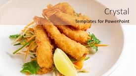  Presentation with shrimps - PPT theme featuring fried-shrimps-tempura-with-fresh background and a coral colored foreground