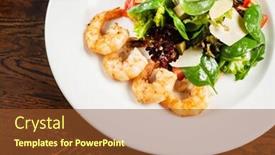  Presentation with shrimps - Theme with fried shrimps with salad background and a tawny brown colored foreground