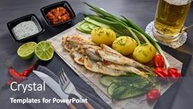  Presentation with sauces - Audience pleasing PPT theme consisting of fried-smelts-serving-with-vegetables backdrop and a gray colored foreground