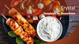  Presentation with greek - Presentation theme enhanced with fried-souvlaki-greek-salad background and a tawny brown colored foreground