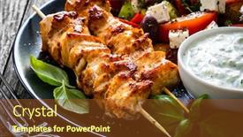  Presentation with greek - Beautiful presentation theme featuring fried-souvlaki-greek-salad backdrop and a tawny brown colored foreground