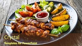  Presentation with vegetables - PPT layouts enhanced with fried-souvlaki-potatoes-with-fresh background and a tawny brown colored foreground
