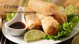  Presentation with nem spring roll - Theme with fried spring roll and lettuce background and a  colored foreground