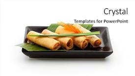  Presentation with fried chicken - PPT layouts with fried spring rolls on black background and a white colored foreground