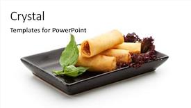  Presentation with spring - PPT theme featuring fried spring rolls on black background and a white colored foreground