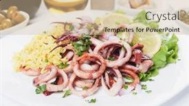  Presentation with served - Audience pleasing slide set consisting of fried-squid-rings-served backdrop and a soft green colored foreground