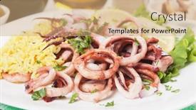  Presentation with lettuce - Audience pleasing PPT theme consisting of fried squid rings served with cooked rice and lettuce backdrop and a coral colored foreground