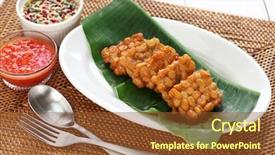  Presentation with fermented food - Presentation having fried tempeh indonesian food vegetarian background and a tawny brown colored foreground