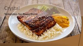  Presentation with steak - PPT layouts featuring fried-teriyaki-salmon-steak background and a coral colored foreground