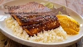  Presentation with salmon - PPT layouts featuring fried-teriyaki-salmon-steak background and a coral colored foreground