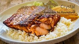  Presentation with steak - Slide set having fried-teriyaki-salmon-steak background and a  colored foreground