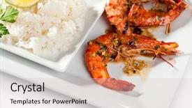  Presentation with prawn - Amazing presentation having fried tiger prawn with rice and lemon backdrop and a lemonade colored foreground