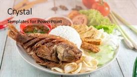  Presentation with food fish - PPT theme consisting of fried tilapia fish and rice background and a coral colored foreground