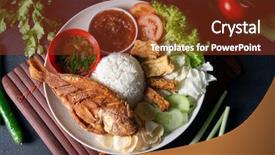  Presentation with food fish - Colorful PPT theme enhanced with fried tilapia fish and rice backdrop and a tawny brown colored foreground