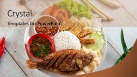  Presentation with food fish - PPT layouts having fried tilapia fish and rice background and a coral colored foreground