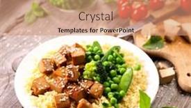  Presentation with soy sauce - Presentation theme consisting of fried-tofu-with-soy-sauce background and a coral colored foreground