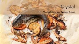  Presentation with trout - Cool new PPT theme with fried trout and anchovies with garlic and lemon backdrop and a coral colored foreground