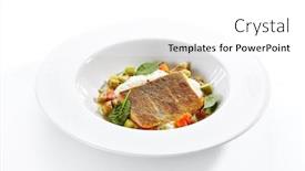  Presentation with trout - Theme having fried-trout-fillet-and-vegetable background and a white colored foreground