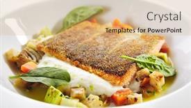  Presentation with salmon fish - Beautiful slide deck featuring fried-trout-fillet-and-vegetable backdrop and a coral colored foreground