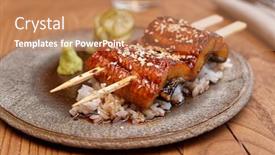  Presentation with barbecue - Slides having fried-unagi-eel-with-barbecue background and a coral colored foreground