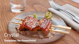  Presentation with barbecue - Amazing slides having fried-unagi-eel-with-barbecue backdrop and a tawny brown colored foreground