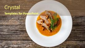  Presentation with veal - Presentation design consisting of fried-veal-loin-in-chanterelle background and a tawny brown colored foreground