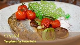  Presentation with mushrooms - Audience pleasing slide set consisting of fried-walleye-fillet-with-potatoes backdrop and a coral colored foreground
