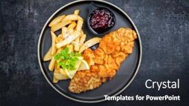  Presentation with veal - Colorful presentation theme enhanced with fried wiener schnitzel from veal backdrop and a wine colored foreground