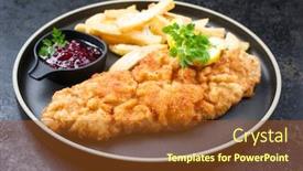  Presentation with veal - Colorful presentation enhanced with fried-wiener-schnitzel-from-veal backdrop and a tawny brown colored foreground