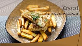  Presentation with potato chips - Colorful presentation theme enhanced with fried-zander-with-homemade-potato backdrop and a gold colored foreground