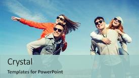  Presentation with friendship - Slide set featuring friendship leisure and people concept background and a light blue colored foreground