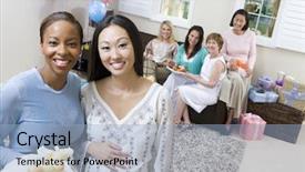  Presentation with baby shower - Beautiful PPT theme featuring male hand spraying flowers on white window background over snow effect backdrop and a gray colored foreground